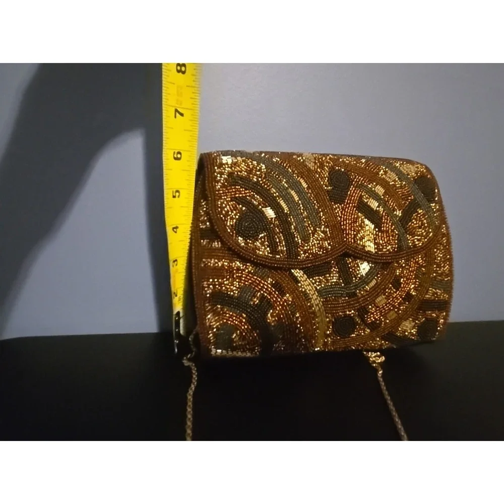 Beaded Evening Bag with Touches of Black Gold and Brown Manetic Closure Japan‎